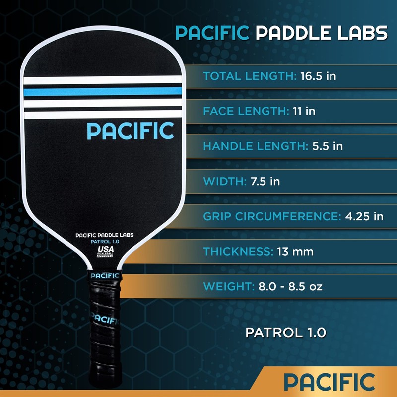 PACIFIC PADDLE LABS Patrol 1.0 Pickleball Paddle, Fiberglass, 13MM, USAPA