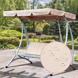 Replacement Canopy Swing Seat Chair, 2 or 3 Seater Garden Swing Chair Cover Waterproof Anti-UV Pew Covers for Sun Shade Outdoor Seat, Beige