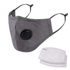 NUÜR Washable Face Mask, 3 Layer Design, Air Valve and Adjustable Ear Loops and Nose Clip, Reusable, Soft, Breathable for Everyday Public Use, 2 Free Filters in 5 layers, Grey