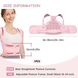 Back Brace and Posture Corrector for Women and Men, Back Straightener Posture Corrector, Scoliosis and Hunchback Correction Back Pain Spine Adjustable Corrector(Pink,L,Waist 26-34 inch)
