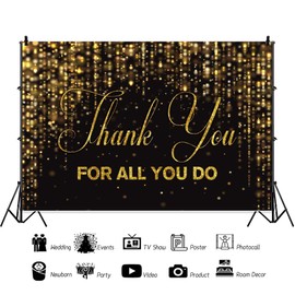 Thank You for All You Do Backdrop Black Gold Glitter Employee Appreciation Decorations Thank You Banner for Staff Volunteer Doctors Teacher Nurses Friendship Photo Studio Supplies Vinyl 10x8ft