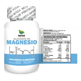 Glicinato De Magnesio 100 Cpsulas, Alta Absorcin, Mejora la calidad del Sueo, Salud Osea, Ingrediente 100 puro, Premium                               