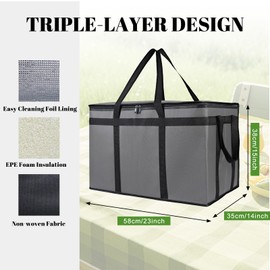 Xiesaip 2-Pack Insulated Food Delivery Bag, XXX-Large Meal Grocery Tote Insulation Bag for Hot and cold Food, Commercial, Large Capacity Reusable Warming Bag (Gray 23x15x14 Inch)