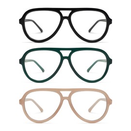AMOMOMA 3 Pack Retro Oversized Aviator Reading Glasses for Women Men,Classic Large Reader Blue Light Computer Frame AM6111 C1+C3+C4 1.5X