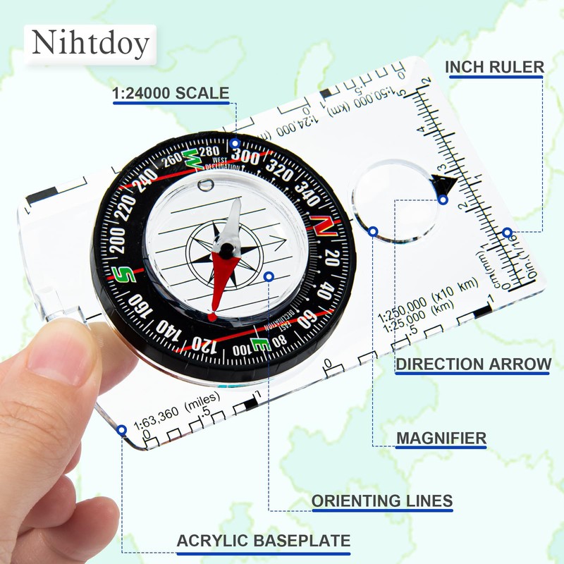Nihtdoy Multipurpose Outdoor Compass for Hiking, Scouting, Camping, and Navigation