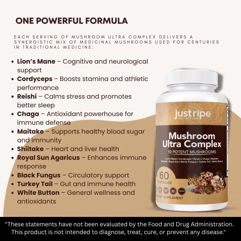 Just Ripe Nutrition Complejo Ultra De Hongos 60 Cápsulas