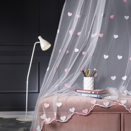 Sheer Curtains 84 Inches Long - 2 Panel Set | 52W x 84L inches White-Pink Sheer Drapes | Semi Sheer Voile with Elegant Linen Lace and 3" Rod Pocket | Ideal for Bedroom, Living Room, Kitchen