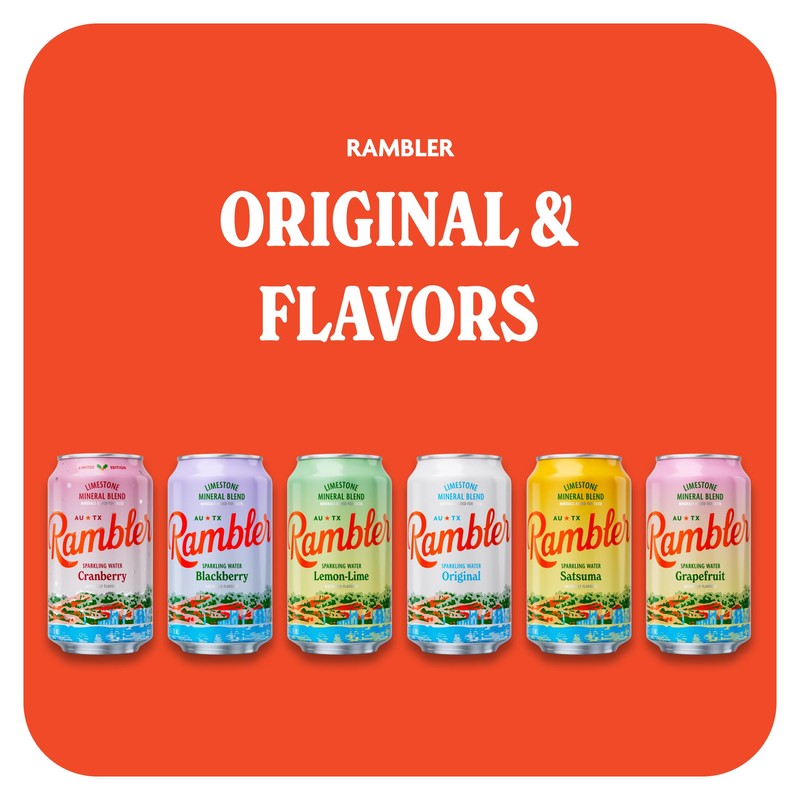 AUTX RAMBLER Blackberry Sparkling Water, Limestone Mineral Blend, 12-Ounce Cans,