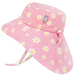 Jan & Jul Girls' Cotton Sun-Hat with Neck Flap, Adjustable Beach Hat for Toddlers (L: 2-5 Years, Pink Daisy)