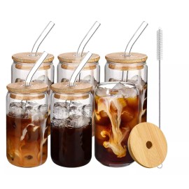 CRAFTING MUGS ONE 16OZ BAMBOO GLASS TUMBLER W/LID AND STRAW - BEVERAGE TUMBLER HOT OR COLD