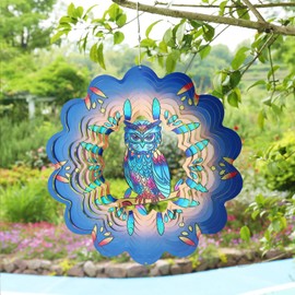Gochoi Owl Hanging Wind Spinners Outdoor,Owl Gifts for Women Mom Grandma Wife,12 inch Stainless Steel Wind Spinner Garden Yard decor Ornaments Outside Decorations-Blue Owl