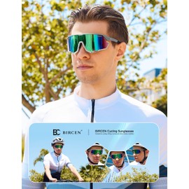 Bircenpro Sports Glasses Sunglasses for Men Women - UV Protection Cycling Glasses Cycling Glasses for Running, MTB, Golf, Road Bike and Cycling