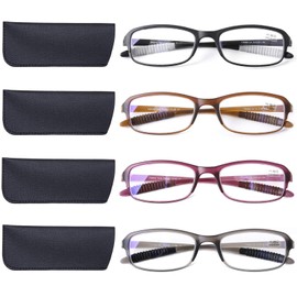 DOOViC 4 Pack Computer Reading Glasses Blue Light Blocking Anti Eyestrain Flexible Lightweight Readers for Women Men 4.00 Strength