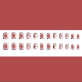 Bufenia 24pcs Square False Nails Short Heart Flower Fake Nails Glossy Press on Nails Acrylic Full Cover Stick on Nails for Women and Girls (A)