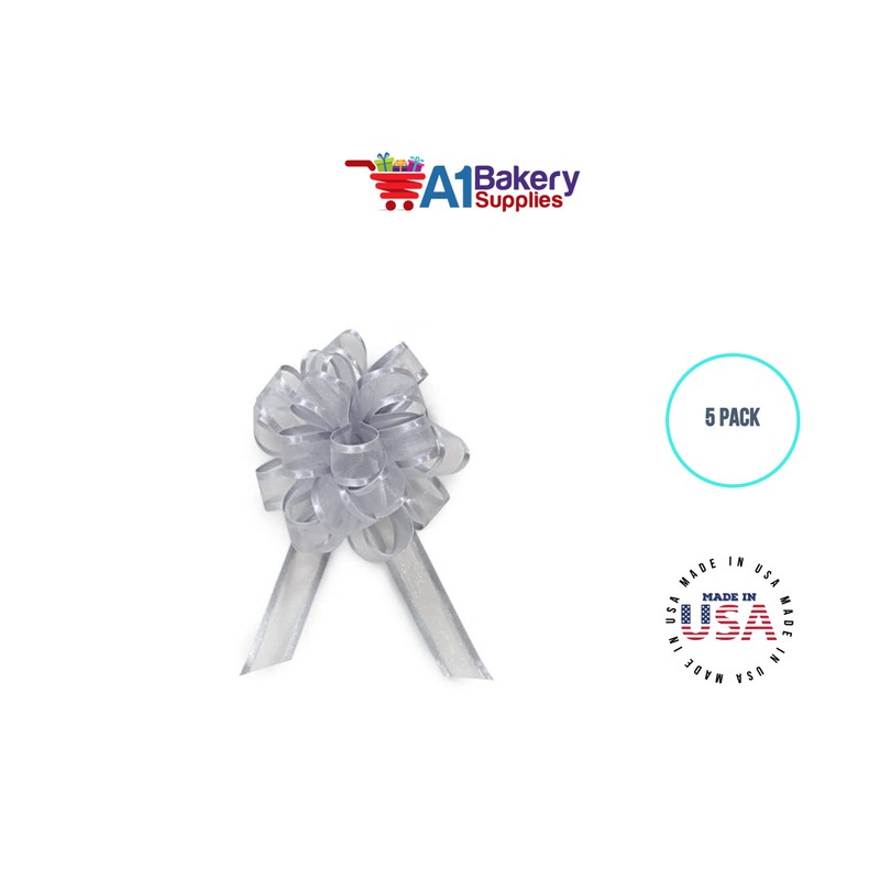 Silver 4" Bows x 18 Loops Organza Ribbon Pull Bows