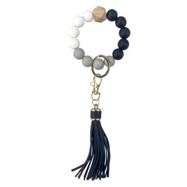 Andiker Keychain Wristlet Bracelet Silicone Bead with Tassel for Women and Girls (Black)