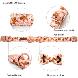 Lionheart glory Christmas Dog Collar, Pink Dog Bow Collar Adjustable Soft Comfortable Bow Tie Collars for Small Dogs Girls or Boys Collar Dog Bow