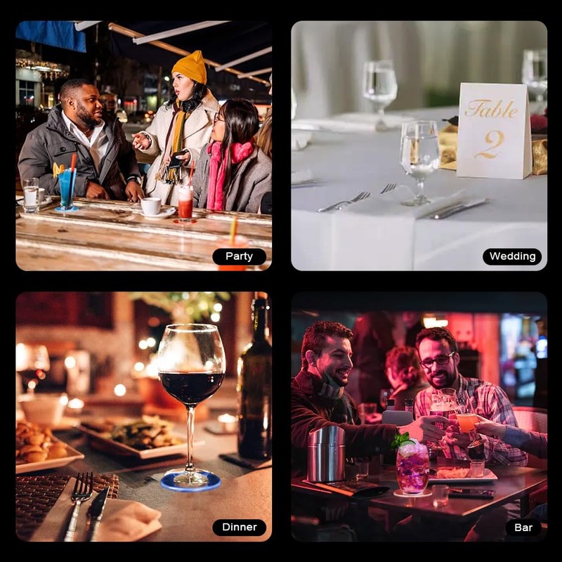 Joycabin Pack of 8 LED Coasters, Colourful LED Coasters, Luminous