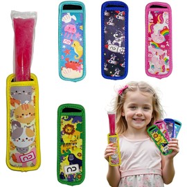 NDBOX 5pcs Ice Pop Sleeves Popsicle Holders - Colourful, Reusable, Washable Neoprene Insulator Material for Ice Block Holder for Active Kids (Designs Set C)