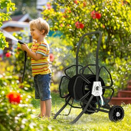 Outsunny Garden Hose Reel Cart, Hold Up to 98' of 5/8" Hose (Hose Not Included), Portable Water Hose Cart with Wheels for Yard, Lawn, Black