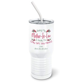 PixiDoodle Mother In Law Tumbler with Spill-Resistant Slider Lid and Silicone Straw - Mother Son Mothers Day Mother In Law (20 oz Tall Tumbler, White)