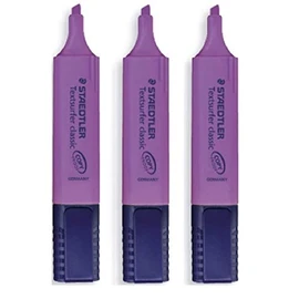 Staedtler Purple / Violet Highlighter Pens Textsurfer Classic Refillable Fast Dry Ink Jet Safe Copy Proof Ultra Soft 1-5mm Chisel Tip 364-6 (Pack Of 3)