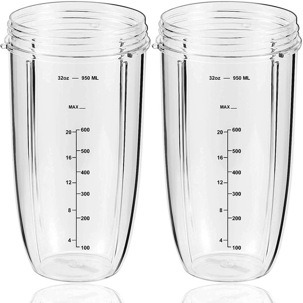 Replacement Parts 32oz Blender Cups (2 Packs) Replacement Blender Cups Compatible with NutriBullet 600w and 900w Blender