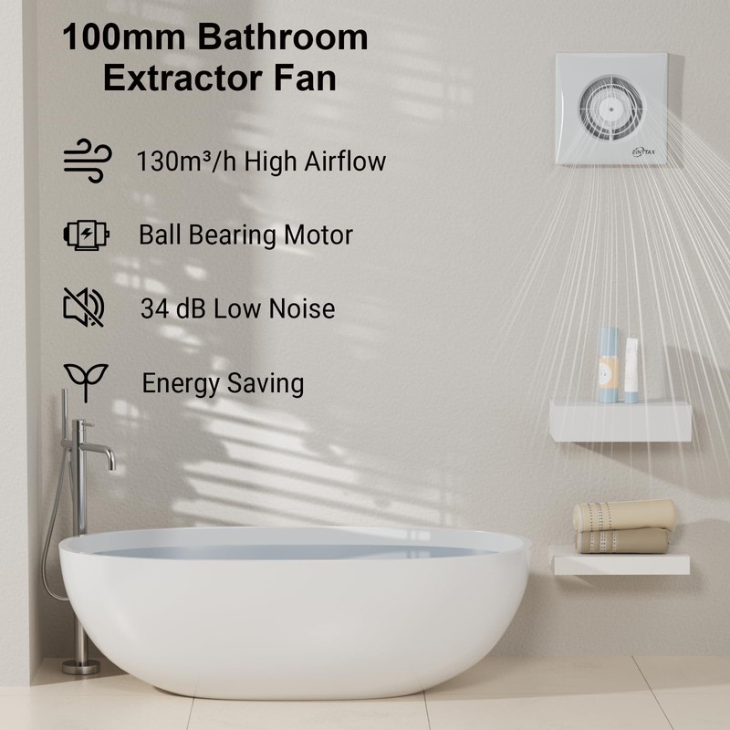 EINTTAX 4 Inch Bathroom Exhaust Fan, 130m³/h Quiet Ventilation Extractor