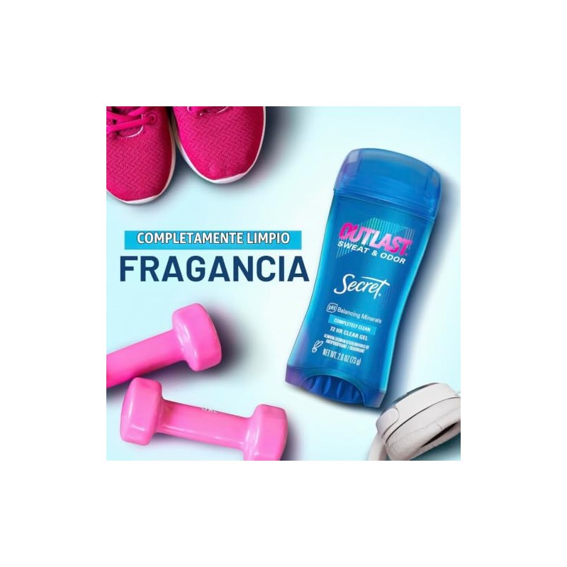 Secret Outlast Desodorante Antitranspirante Gel Transparente Mujeres Completamente Limpio Onzas