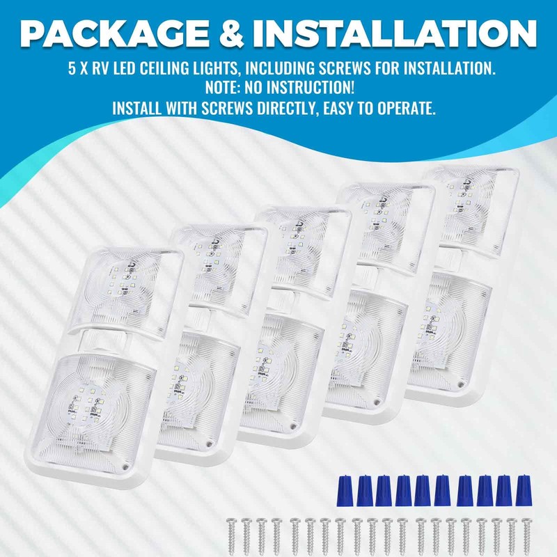 KUAFU 5 Pack RV Ceiling Lights 12V LED Double Dome