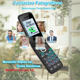 YEEMOVIL F7 - Teléfono Celular 4G con Tapa para Adultos Mayores, Botones Grandes, Pantalla de 2.4", Botón SOS, Batería de Larga Duración y Base de Carga