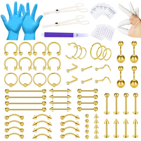 WillTen 100PCS Piercing Kits for All Piercings, 12G 14G 16G