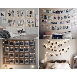 Photo Clip String Lights USB Powered with 50 Clear Clips, 100 LED Fairy Starry String Lights, Silver Wire Fairy String Lights for Hanging Photo Wall Wedding Party Christmas Decor