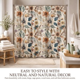 KAIRA Boho Floral Watercolor Shower Curtain 72x72,Farmhouse Bathroom Decor