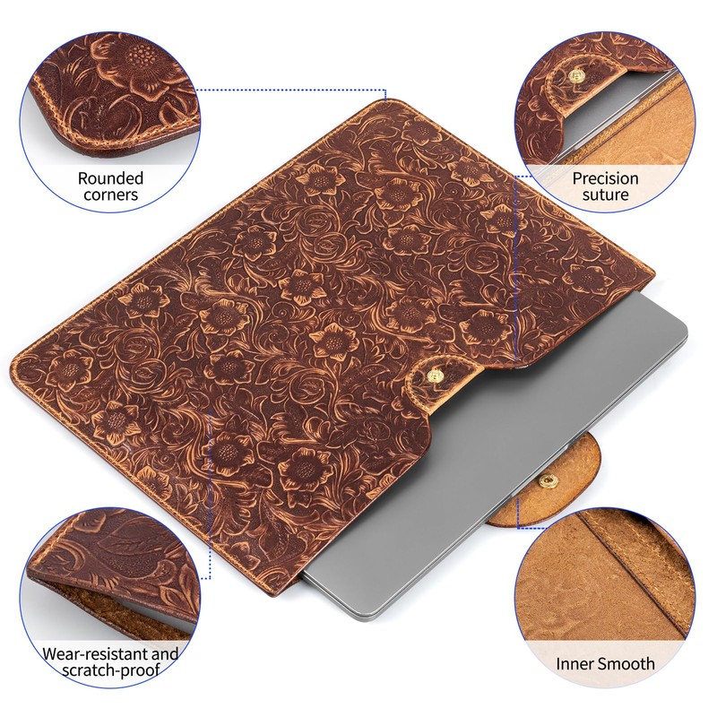 CPNVWA Genuine Leather Laptop Sleeve,Compatible with MacBook Pro 14 Inch