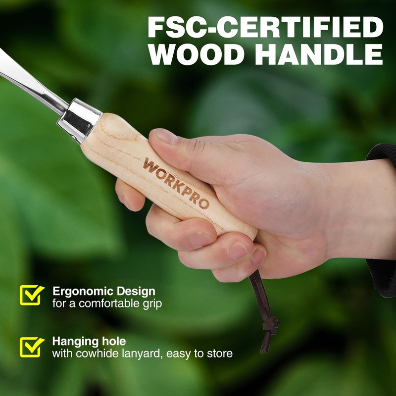 WORKPRO 30cm Weed Removal Tool with Wood Handle, Serrated Edge