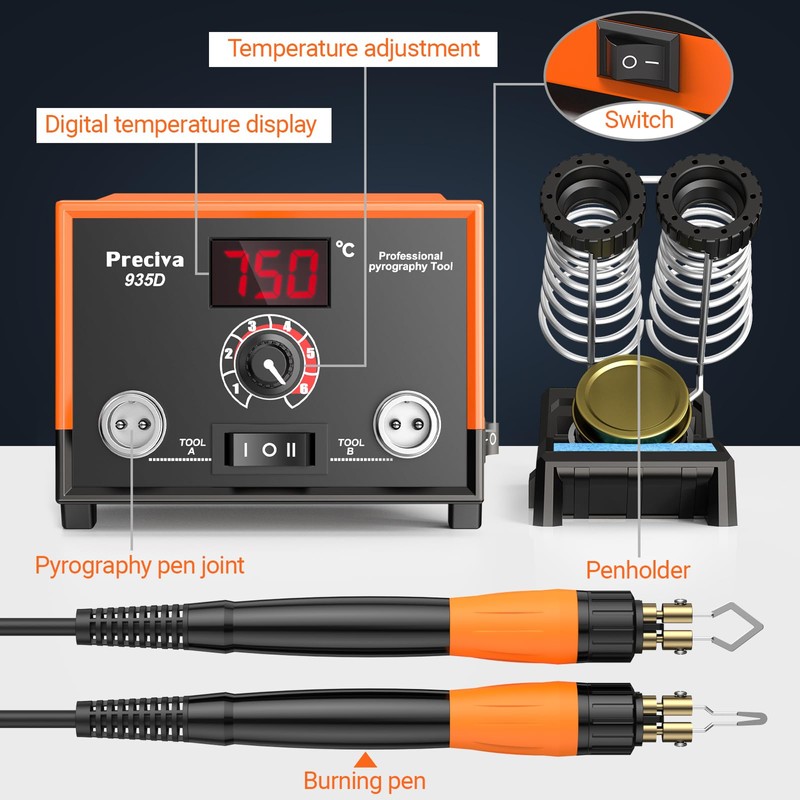 Preciva 935D Dual Pen Wood Burning Kit with Digital Display
