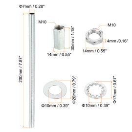 PATIKIL M10 Thread 7.87 Inch Lamp Cable Kit with Lock Nuts Washers Fasteners Assortment Hardware for Chandelier Ceiling Light DIY Galvanised