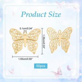 HOBBIESAY 50pcs Butterfly Filigree Charms Stainless Steel Pendant Charms 18K Gold Plated Butterfly Charms Hollow Butterfly Charms for Jewelry Making,Hole 1mm