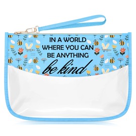 Sazuwu Daily Inspirational Quotes for Women Blue Makeup Bag with Zipper Motivational Friendship Gifts Cosmetic Travel Bag Organizer Encouragement Gifts for Mom Graduation Birthday Present