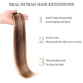 Clip In Human Hair Extensions,Double Weft Real Hair Extensions 70g 7pcs Straight Human Hair Clip In Extensions 18Inch Chocolate Brown to Caramel Blonde #4/27 Human Hair Clip In Hair Extensions