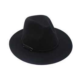 VASANA Unisex Classic Wide Brim Fedora Hat Black Felt Panama Hat Jazz Cap for Performance Party Show Cosplay Wedding Daily (56-58cm), Black, One Size, black