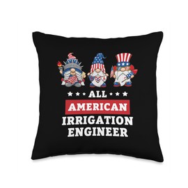 Irrigation Engineer Gnomes July 4th American Flag USA Throw Pillow