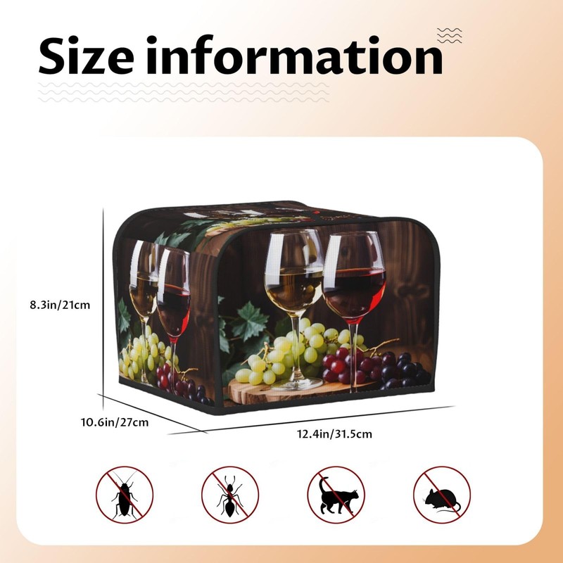 DXTKWL Toaster Cover 4 Slice Red Wine Glass Grapes Waterproof
