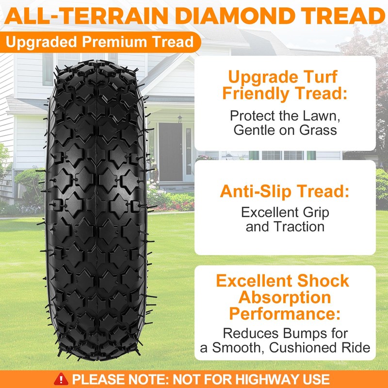 (2 Pack) 4.10/3.50-4 Tire and Wheel, 10-Inch Pneumatic Tire (Black)