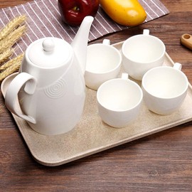 2Pcs Unbreakable Serving Tray Decorative Tray Wheat Straw, 13.7 x 9.8 in Great for Dinner Tray Tea Tray Bed Tray Bar Tray Breakfast Tray Food Tray, (Beige)