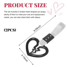 Gasedin 2PCS Broken Heart Car Handle Straps, Broken Heart-Shaped Rear Bumper Hanging Warning Ring, Handle Straps Drift Warning Loops with Heart Shape Pull Ring, Car Accessories (Black & White)