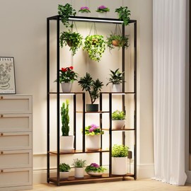 Bizikunst Tall Plant Stand with Grow Lights, 70" Tall Metal Stable Frame Indoor Plant Shelf,Metal Frame for Indoor Plants Multiple Flower Pot Holder, Large Plant Rack for Living Room Patio Corner