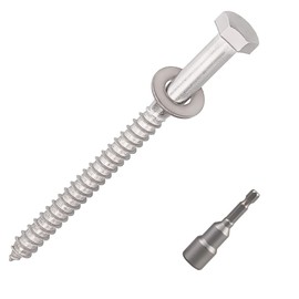 8-Sets 3/8 x 5 Hex Head Lag Screws & Flat Washers, Heavy Duty Lag Wood Screws, 304 Stainless Steel (18-8), 3/8" Bolt