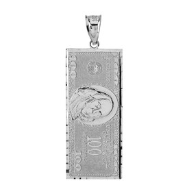 925 Sterling Silver Benjamin's One Hundred Dollar Bill Pendant (1.55")